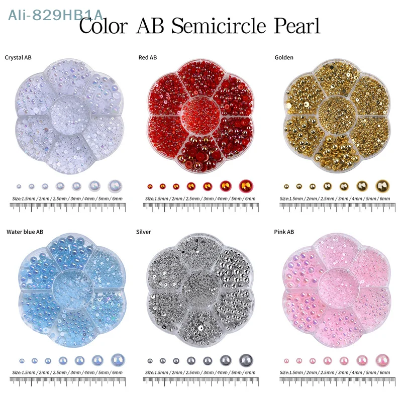 Cross Border Semi-round Ab Pearl 7 Check Plum Box Color Nail Pearls DIY Resin Pearl Nail Accessories Wholesale