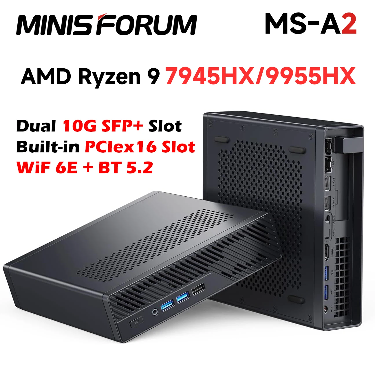كمبيوتر صغير MINISFORUM MS-A2 AMD R7 7945HX R9 9955HX DDR5 16GB RAM 1TB NVMe SSD M.2 2280 PCIe 16 Wifi 6E 4K HD BT5.2 USB-C*2 كمبيوتر صغير #1