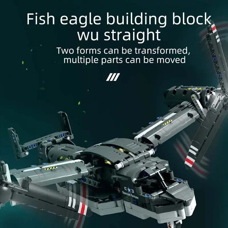 1133Pcs MOC City WW2 Military Electric Osprey Fighter Building Blocks Aircraft Helicopter Airplane Bricks Toys for Children Gift