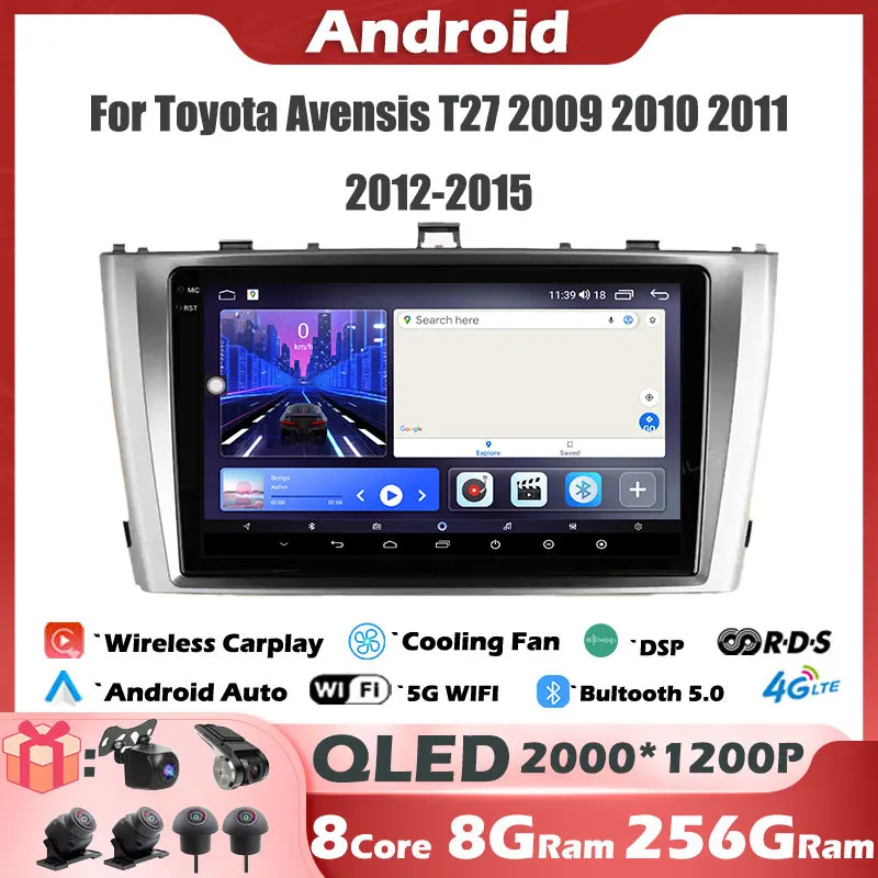 Android 14 Carplay Auto Car Radio For Toyota Avensis T27 2009 2010 2011 2012-2015 GPS Navigation Multimedia Player DSP Stereo 4G