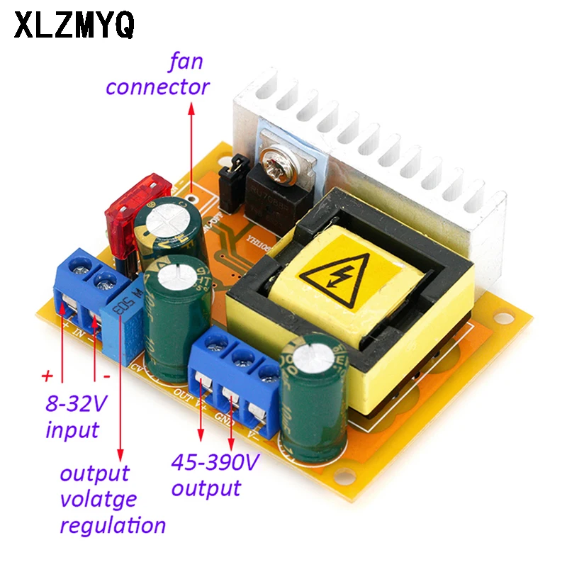 Adjustable ZVS Capacitor High Voltage Boost Converter Board DC-DC 8-32V to 45~390V/DC 8-32V to ±45V-390V Step Up Boost Module