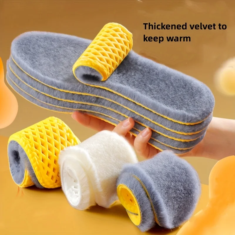 Unisex Adult Warm Insoles 1 Pair Self-Heating Cushioning Plush Winter Foot Warmth Inserts for Sports Shoes Snow Boots