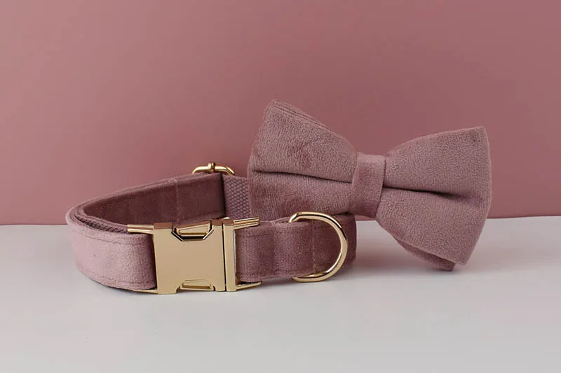 Hellviolettes Samt-Hundehalsband und Leinen-Set für Hunde, individuell graviertes Namensschild, Haustierbedarf, Hundeleine, Velvet05 – Detail 4