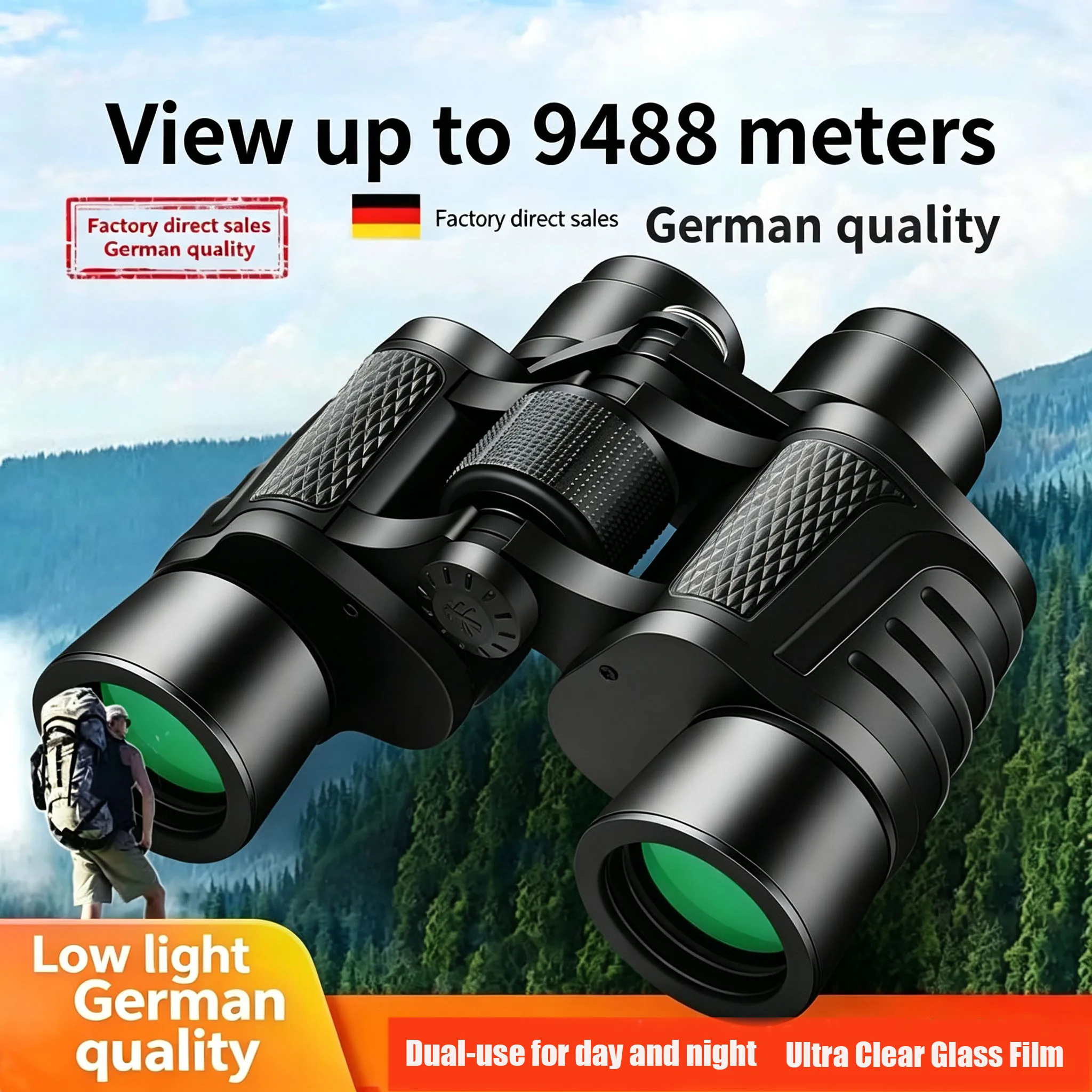

12X42 Professional High-Power Binoculars, Ultra HD with Low-Light Night Vision, Full Optical Glass
