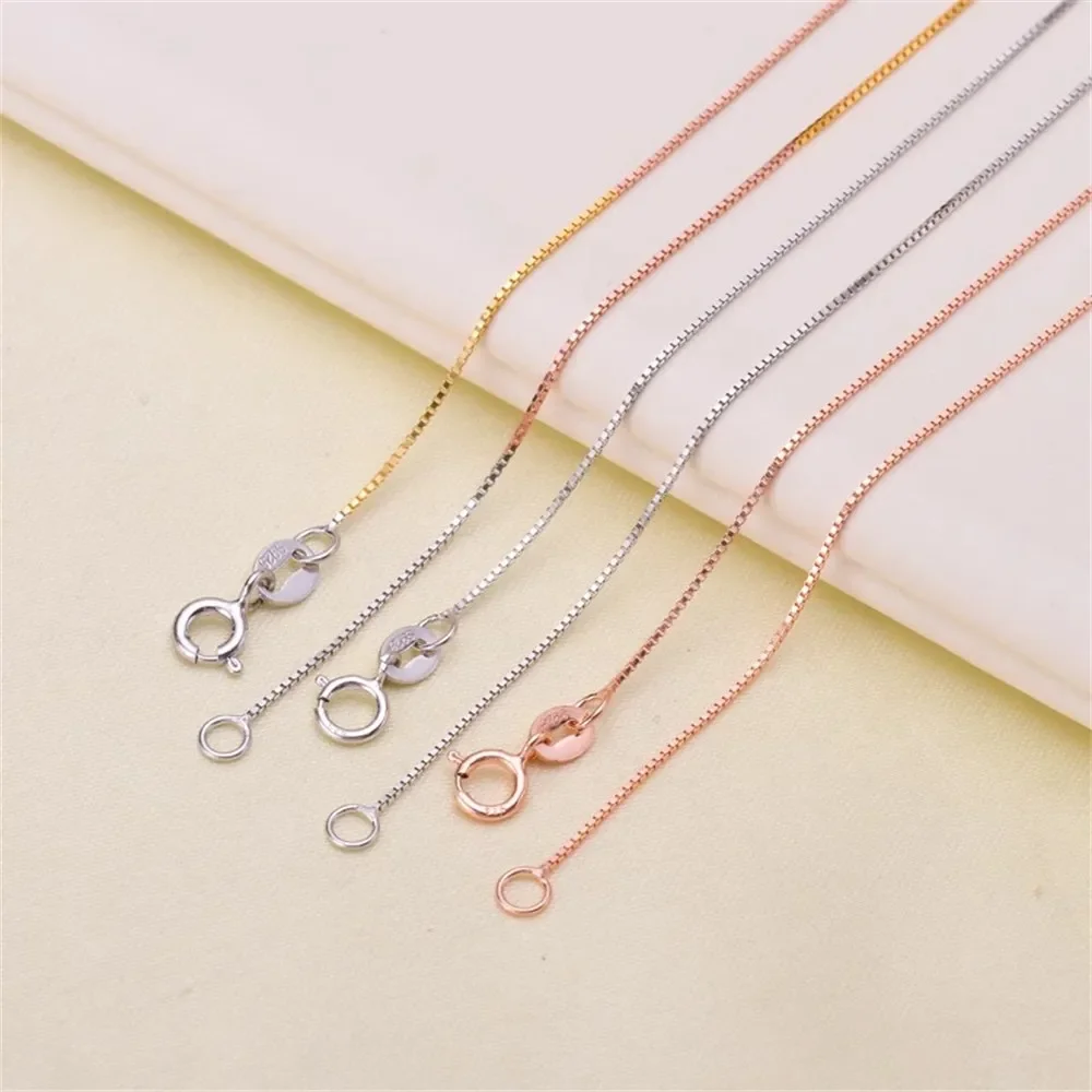 

DIY Pearl Accessories S925 Sterling Silver Necklace Platinum-plated Rose Gold Box Word Chain 40 45CM Pendant Chain S005