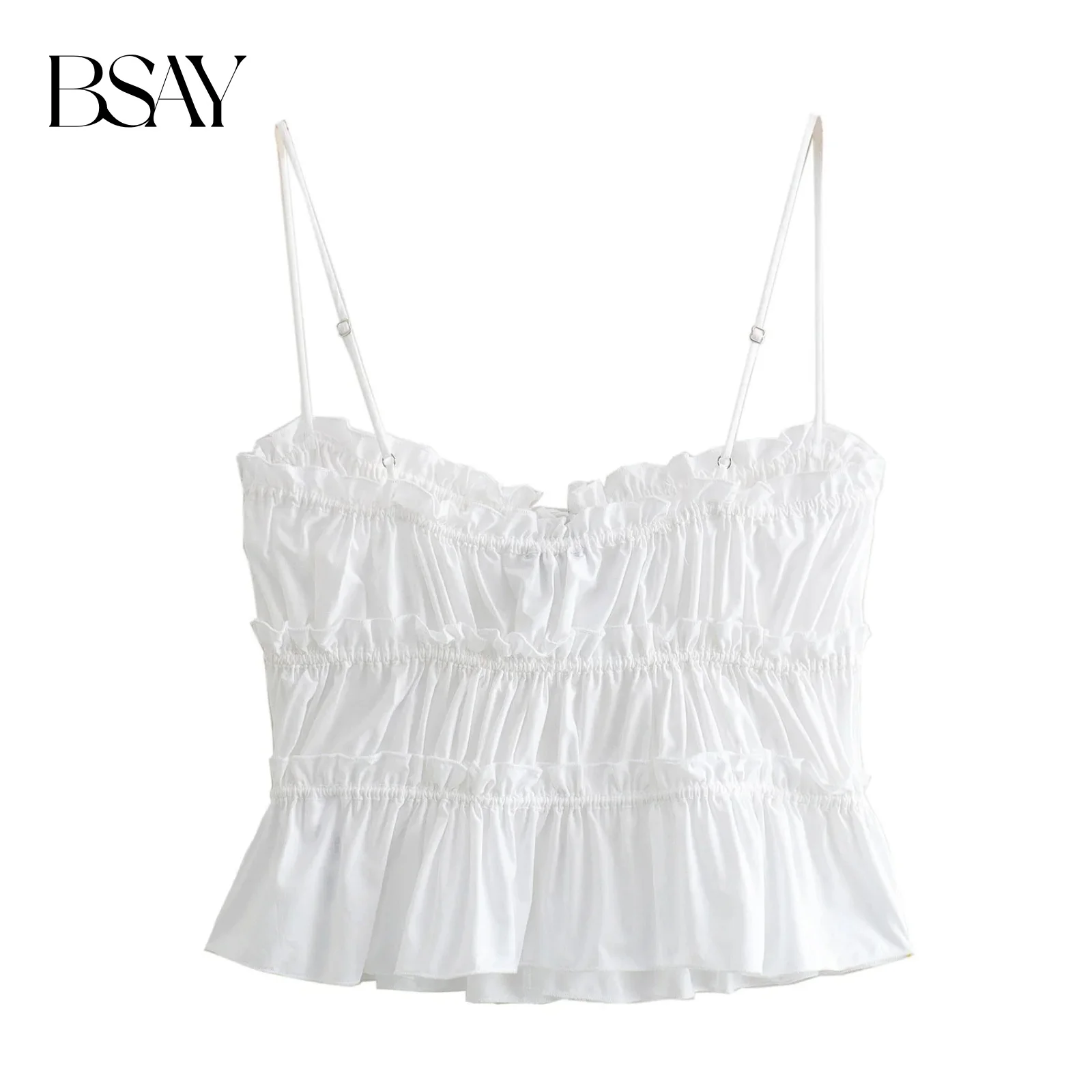 BSAY Women Fashion Summer Bow Poplin Tie Hollow Sling Top Blouse Street Clothing Vest Tank Chic Ladies Crop Tops Mujer