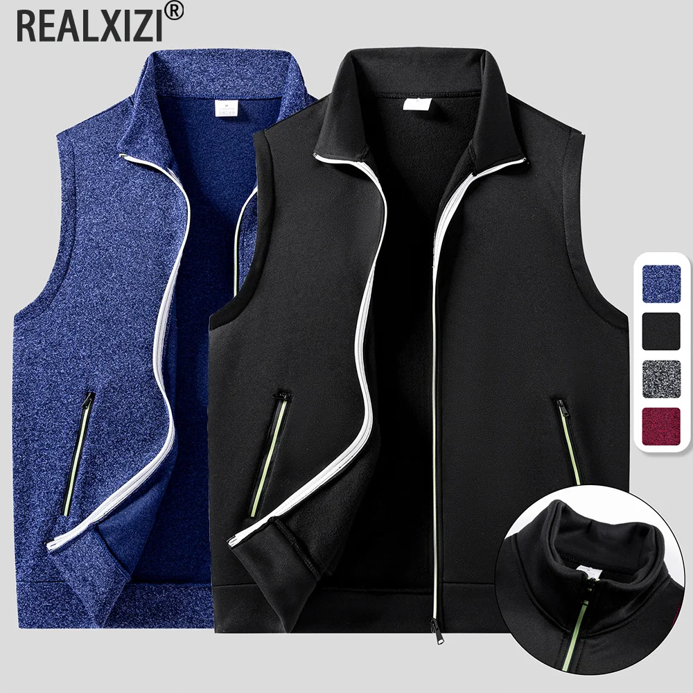 

Autumn and Winter Men's Zipper Jacket Vest SleevelessTurtleneck Sweatshirts Warm Tops Solid Color Streetwear Athletic Vest
