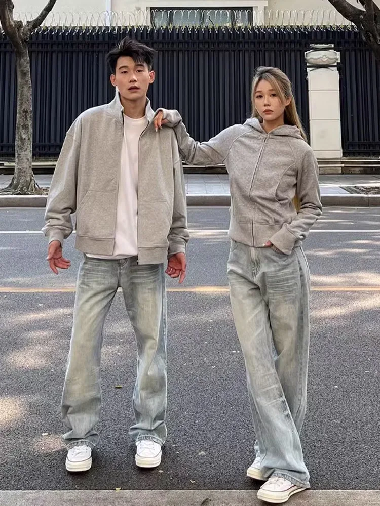American Retro Knife  Jeans Men's Autumn Winter Cleanfit High Street Slim Straight Wide Leg Micro Flare Pants