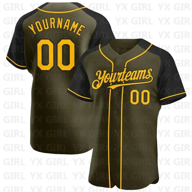 Custom Olive Gold-Black Authentic Raglan Sleeves Salute To Service Baseball Jersey Men Women Casual Shirts Sport Unisex Tops