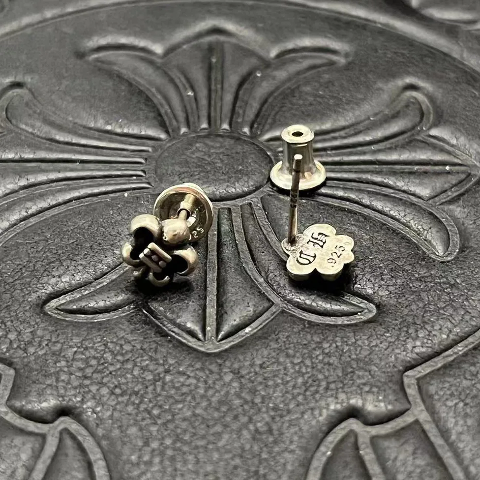 

S925 sterling silver trendy scout flower stud earrings retro exaggerated earrings niche high-end punk hip-hop