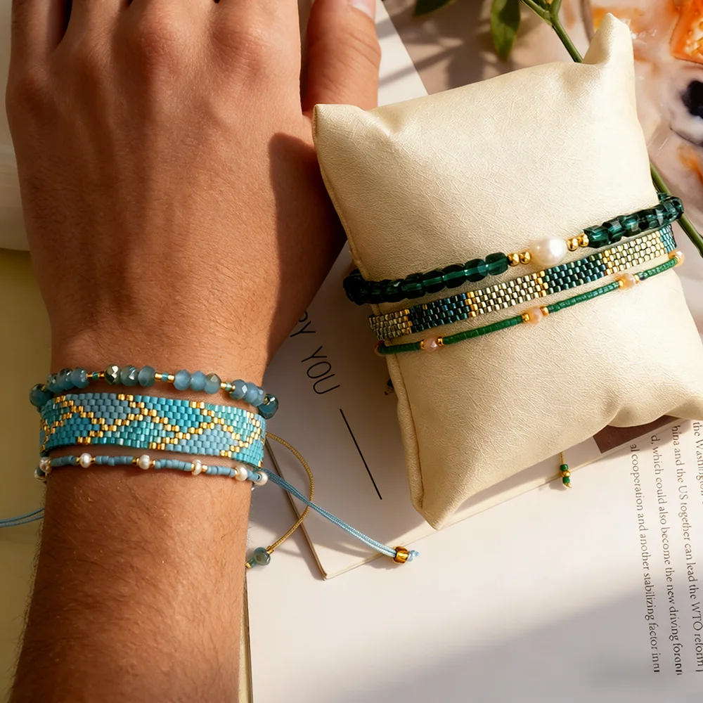 New Summer Personalized Layered 3-Piece Set of Miyuki Seed Bead Woven Bracelet Set and Jewelry Combination