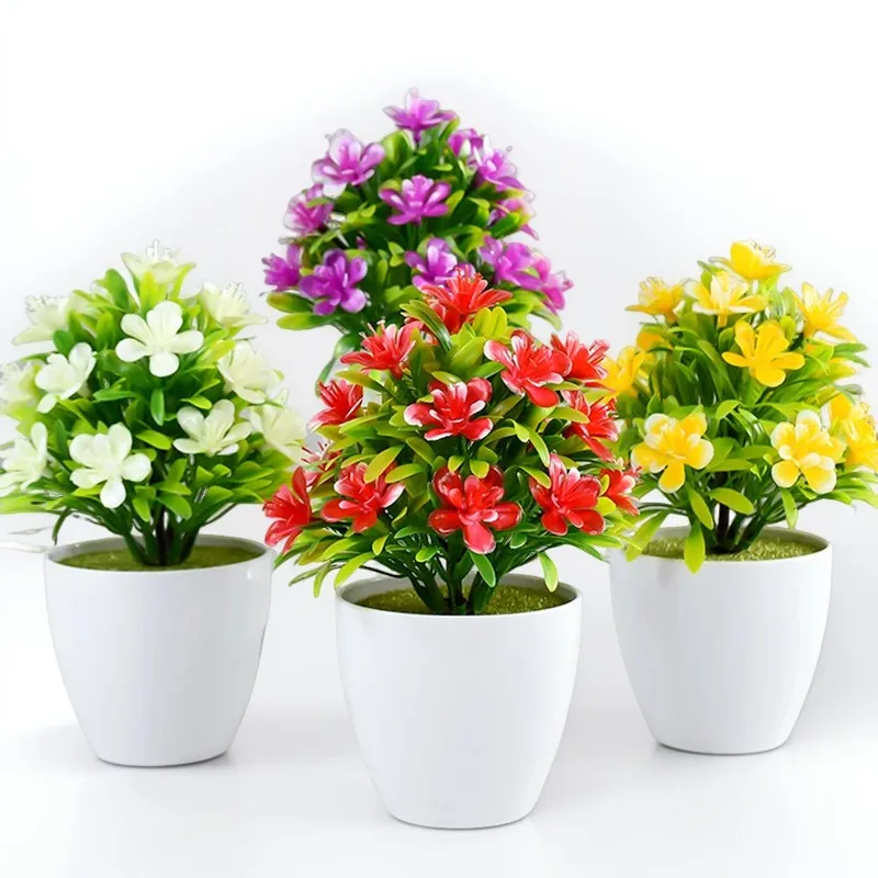 1pc Artificial Potted Plant Small Bonsai Flowers Pot Simulated Tree Ornaments Wedding Home Hotel Office Table Decor Fake Plants