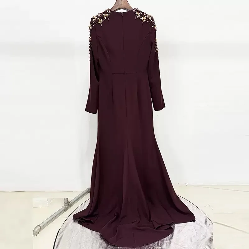 

Изысканное вечернее пальто по индивидуальному заказу, зимнее вечернее платье с v-образным вырезом и длинными рукавами для женщин, вечернее платье с украшением кристаллами