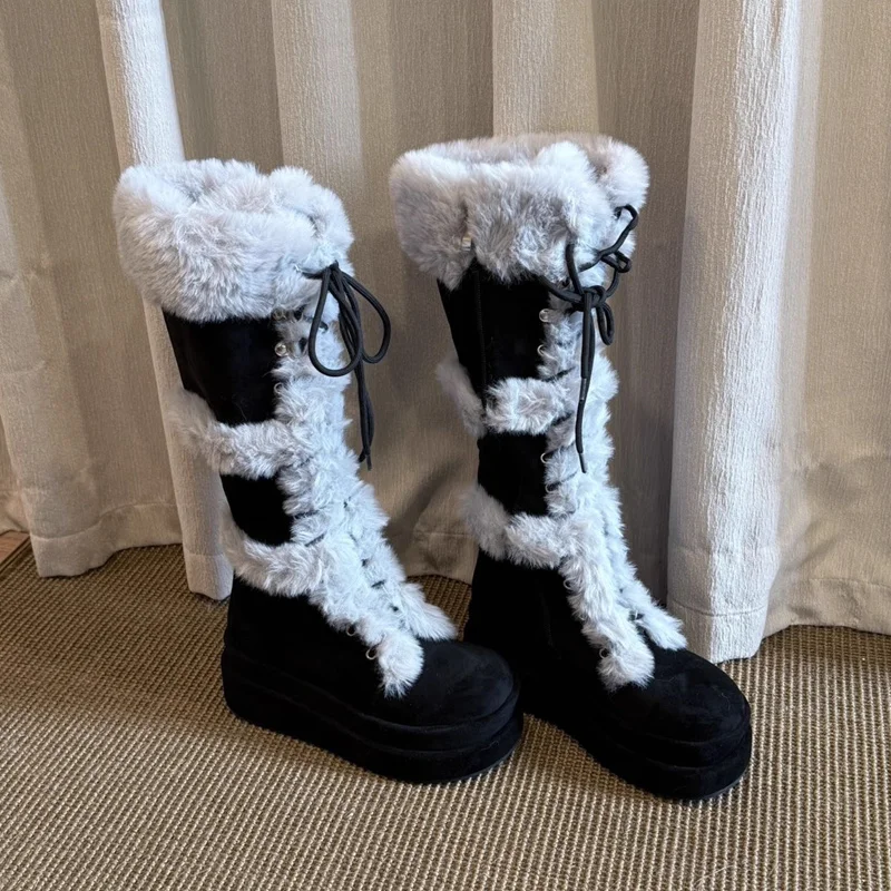 BANFANG Women's High Boots 6cm Autumn Winter New Platform Knee High Long Snow Boots High Quality Ladies Faux Fur Warm Shoes - view 3