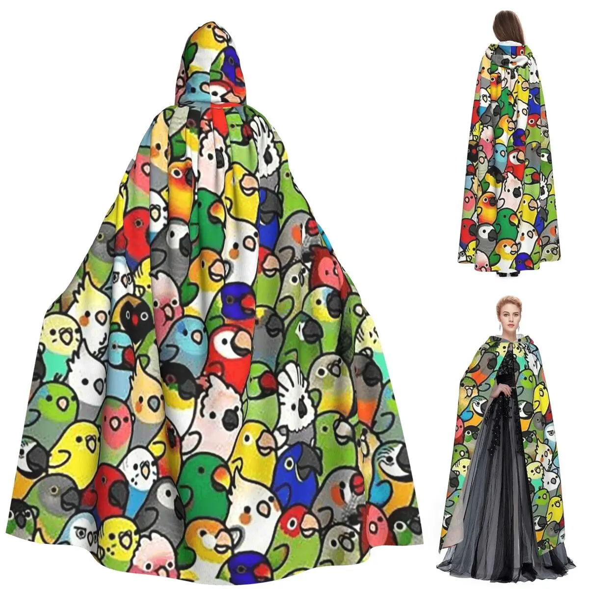 

Птицы корелла волнистый попугай длинный плащ с капюшоном ведьма средневековый костюм косплей накидка Хэллоуин вечеринка для взрослых унисекс