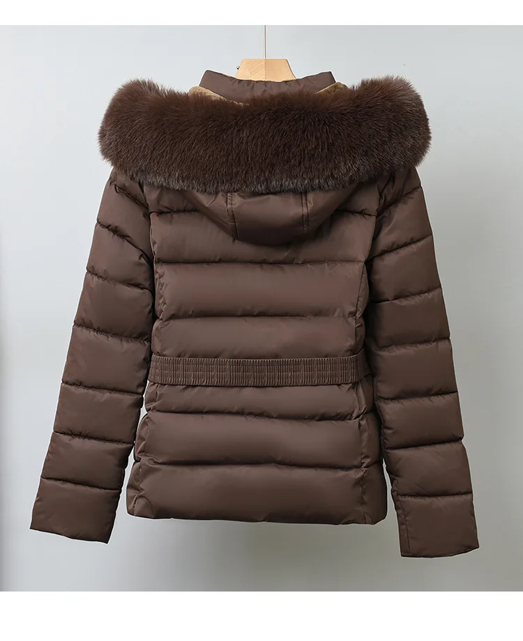 Winter Solid Color Long-sleeved Fur Collar Hooded Short Down Cotton Jacket Women's Slim Winter Thickened Versatile Warm Jacket