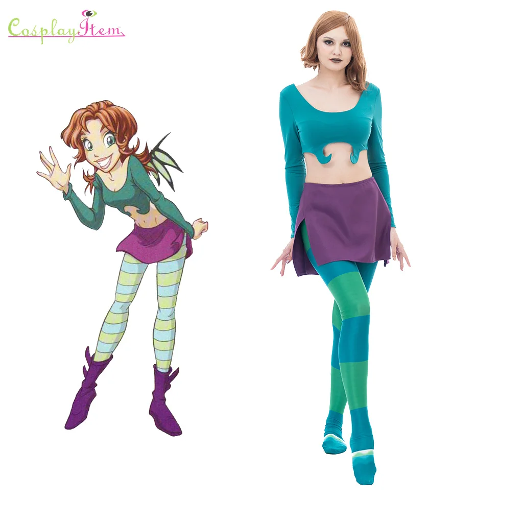 المرأة الساحرة إيرما لير تأثيري حلي مثير المحاصيل القمم و Bodycon تنورة صغيرة جوارب طويلة مجموعة الزي إيرما لير هالوين البدلة