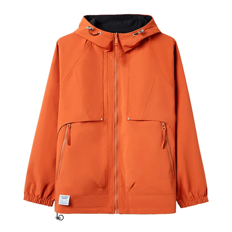 Casual Men's Double Sided Wearable Hooded Jacket 2025 Spring Autumn Windproof Loose Solid Color Outdoor Coat Zipper Top Clothing