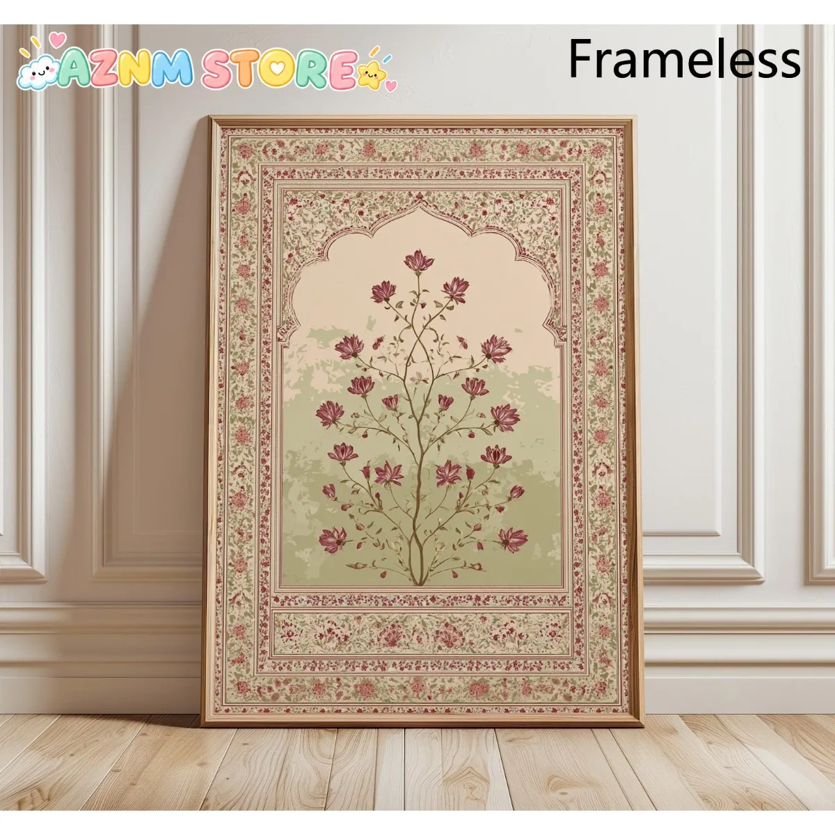 2D Flat 2027   2D Flat Mughal Floral Arch Print, Indian Wall Art, Oriental Botanical Poster, Jaipur Palace Fresco Design, Her