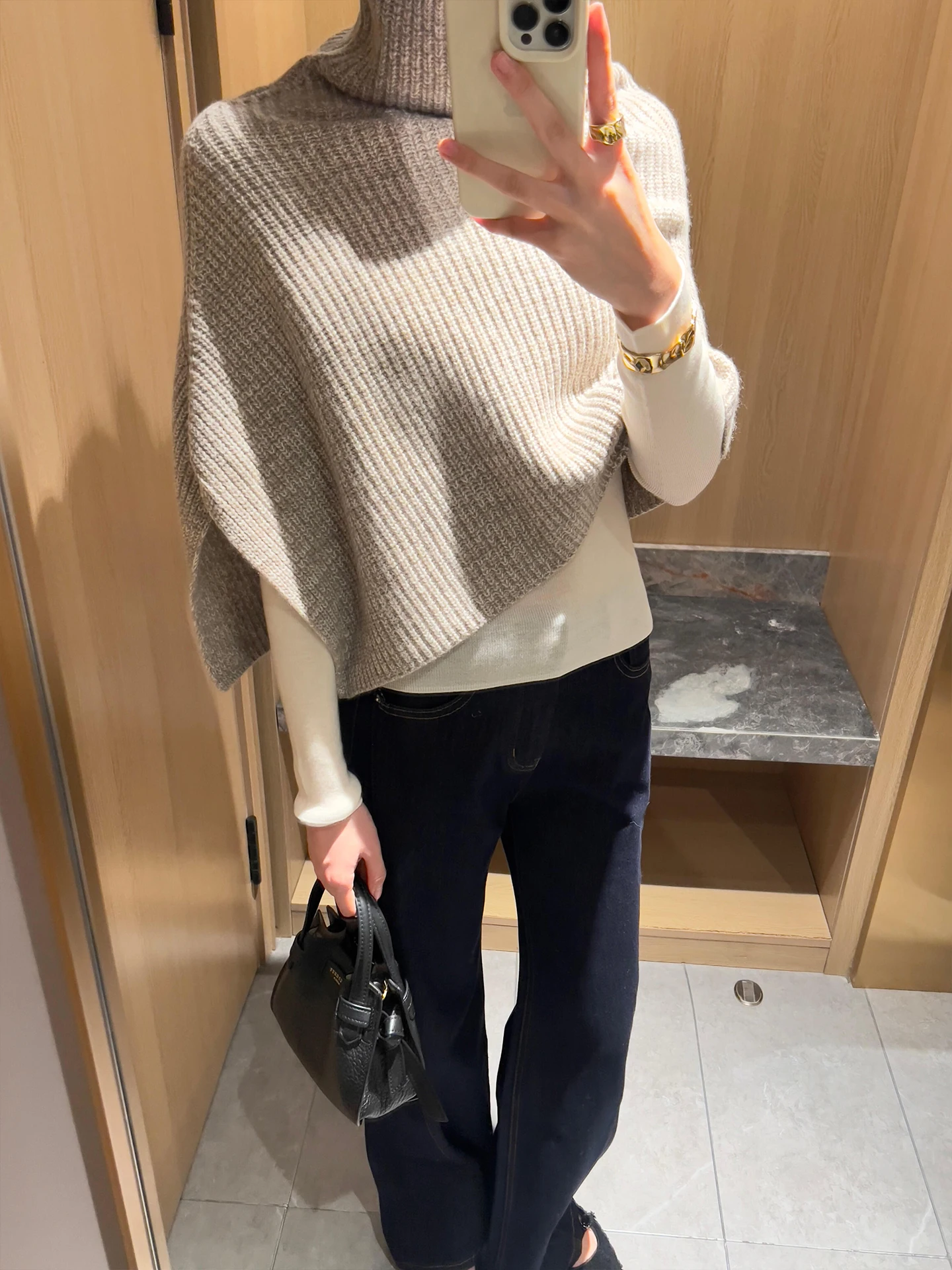 الراقية الياقة المدورة محبوك سترة المرأة الخريف الشتاء معطف غير منتظم بلوزة صغيرة oulder التفاف في المشمش اللون عادية Sle #4