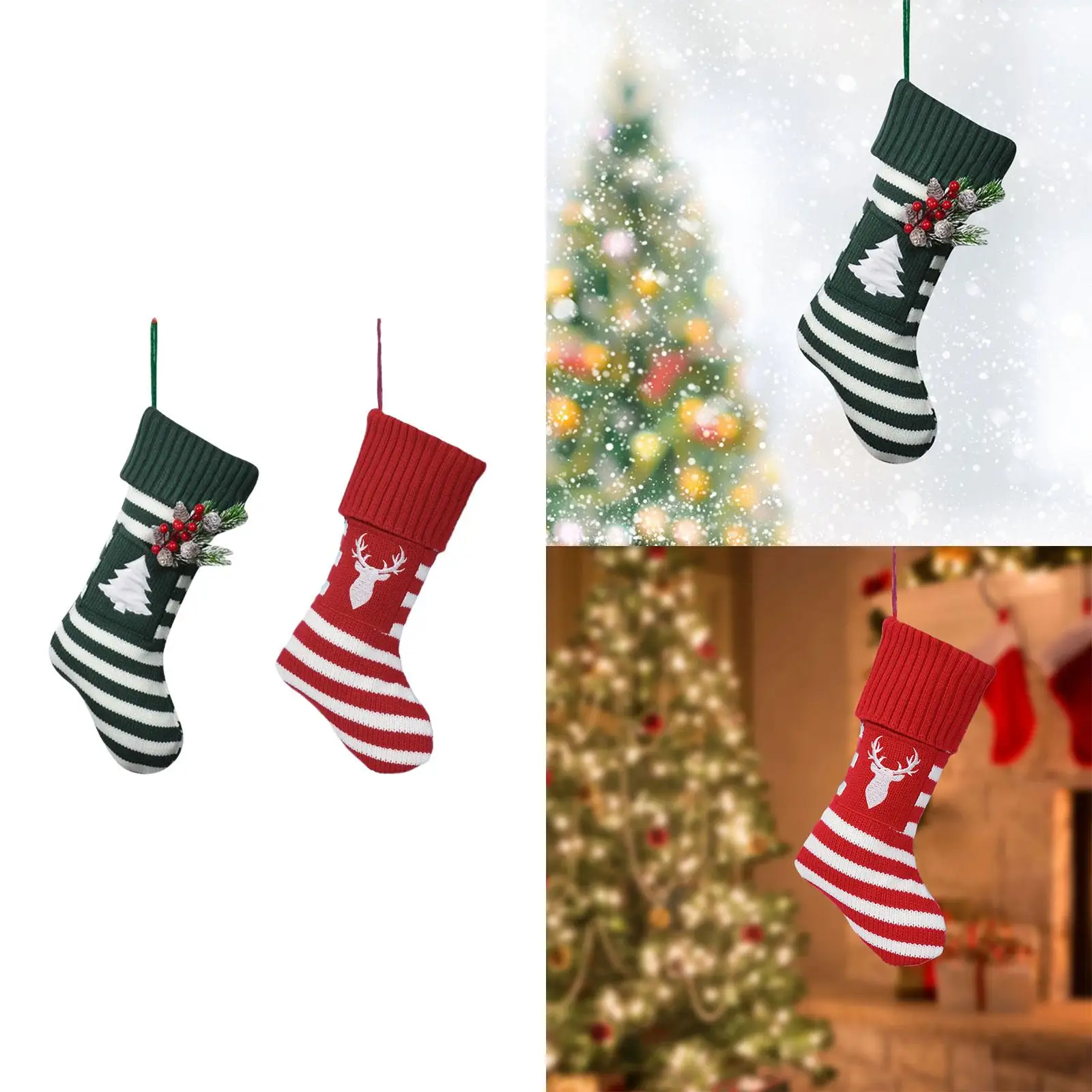 Christmas Stocking Soft Goodie Bag Novelties Ornament Candy Bag Xmas Hanging Sack for Holiday Decoration Party Offices Homes