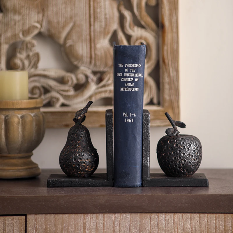 Elegant Cast Iron Fruit Bookends, Vintage Pear and Apple, Heavy Duty Home Decor, 2.99kg