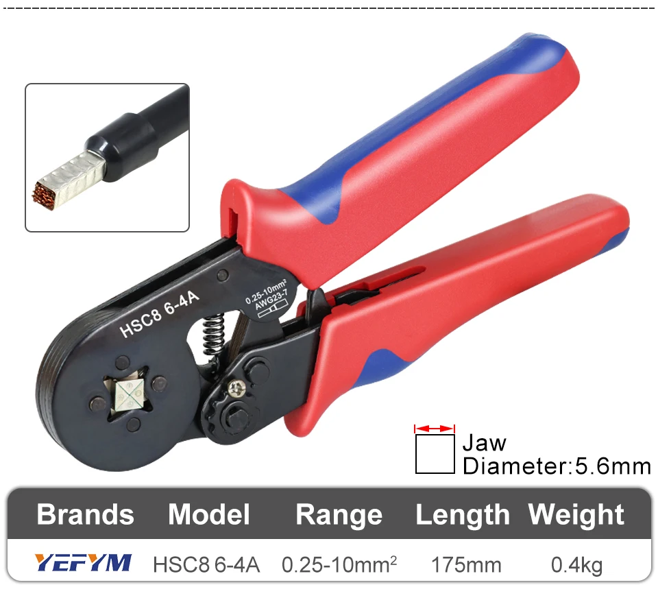 Ferrule Crimpen Werkzeug HSC8 6-4/6-6 Elektrische Crimper Zange Für Draht Ende Crimp Rohr Terminals Elektrische Schaltung Reparatur – Detail 4