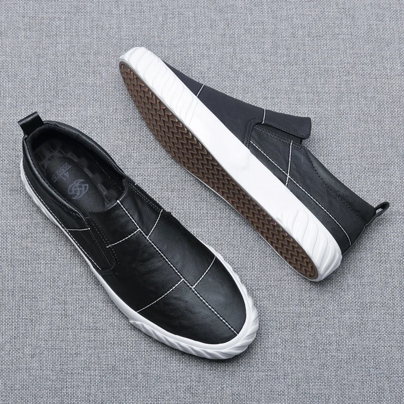2024 Men Shoes Spring Autumn New Simple Fashion Leather Casual Shoes Slip-on Loafers Leather Flat Skate Shoes