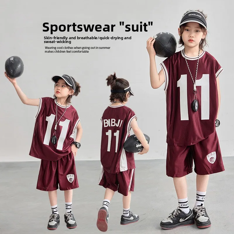 

Boys summer wear quick-drying suit 2025 new children boys summer basketball sportswear two sets of middle large children tide