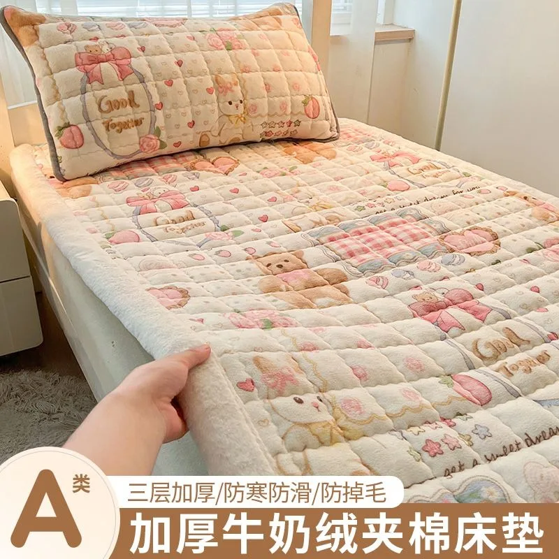 Winter Warm Soft Milk Velvet Foldable Mattress Toppers Students Home Dormitory Single Thickened Bedsheet Topper Tatami Floor Mat