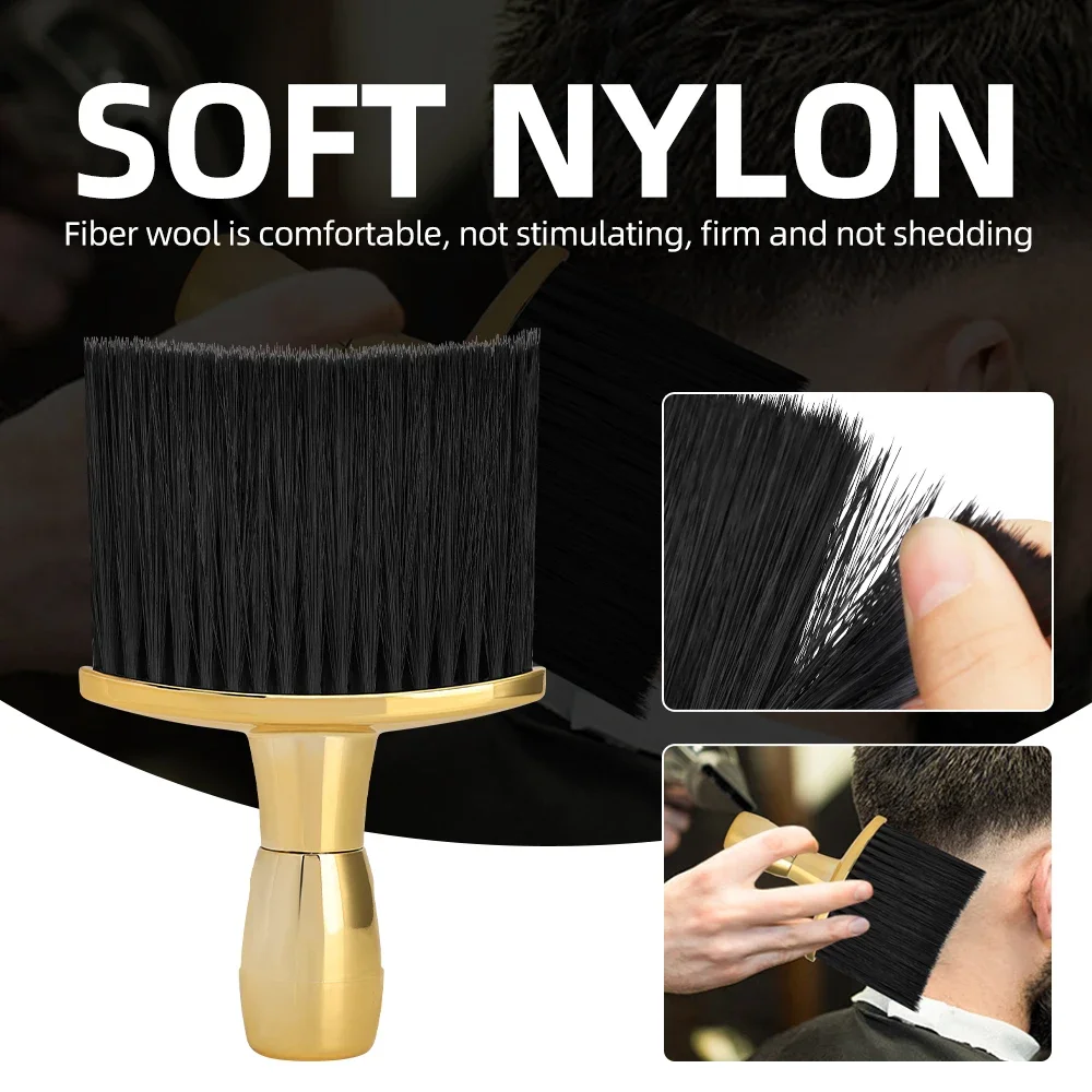 5 Colors Professional Chrome Neck Duster, Metal Handle Hair Brush for Barber Salon, Removing Hair Clippings and Dust