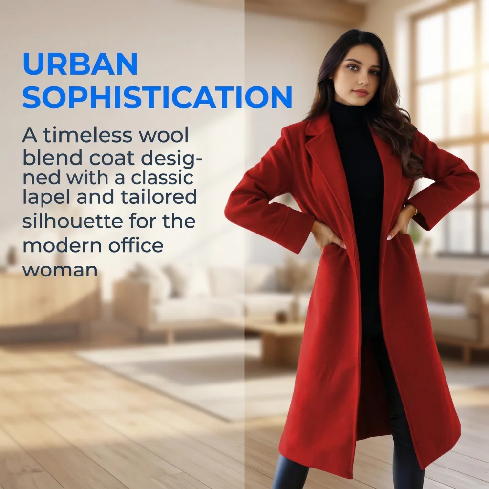 

Women Wool Coat Women's Wool Blend Midi Coat Classic Notch Lapel Overcoat Single Breasted Pea Trench for Fall Winter Outerwear