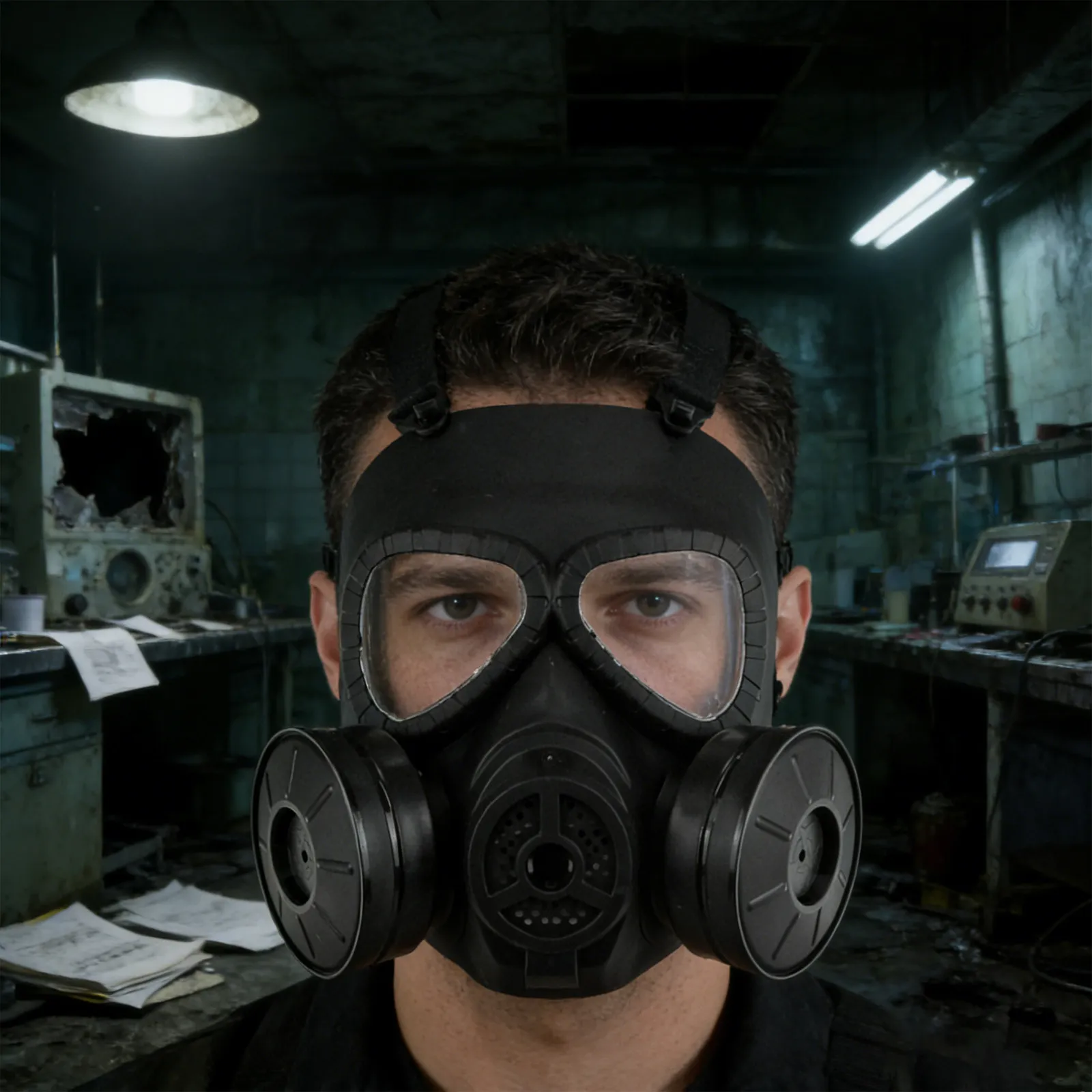 Black Full Face Gas Mask Skull Style Protective Mask for Cs War Games Cosplay Halloween Fog