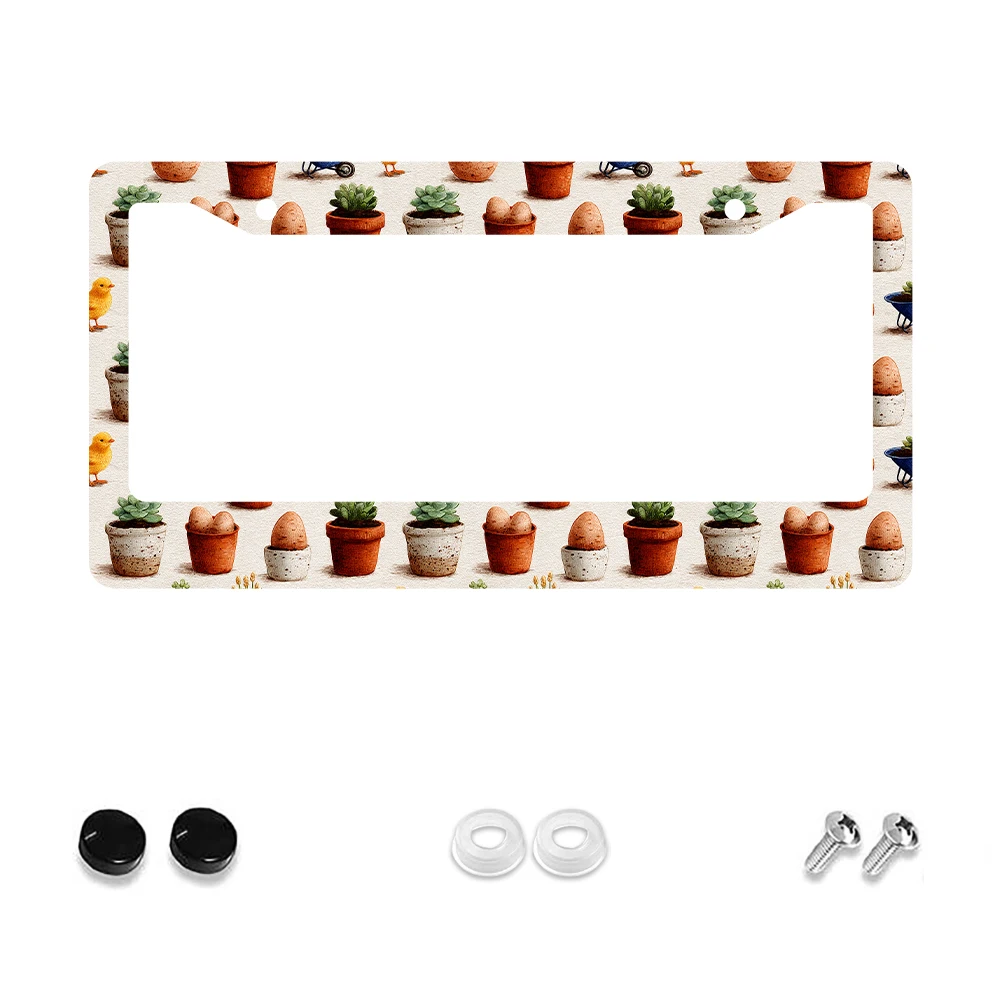 

1pc Multicolor Succulent and Chick Pattern 2-Hole License Plate Frame, Aluminum Material, 6x12 Inches, with Screw Kit, Retro No
