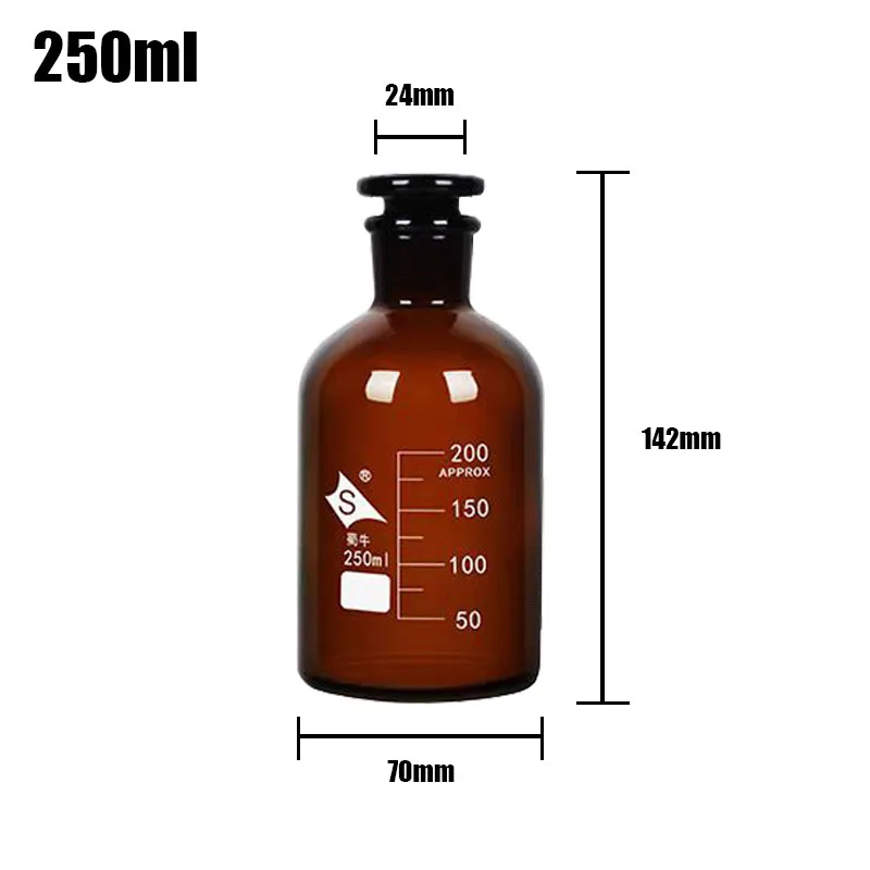 1pcs 60ml/125ml/250ml Lab Narrow-mouthed graduated bottle Brown/Transparent Common  with Ground in Glass Stopper Laboratory Chem