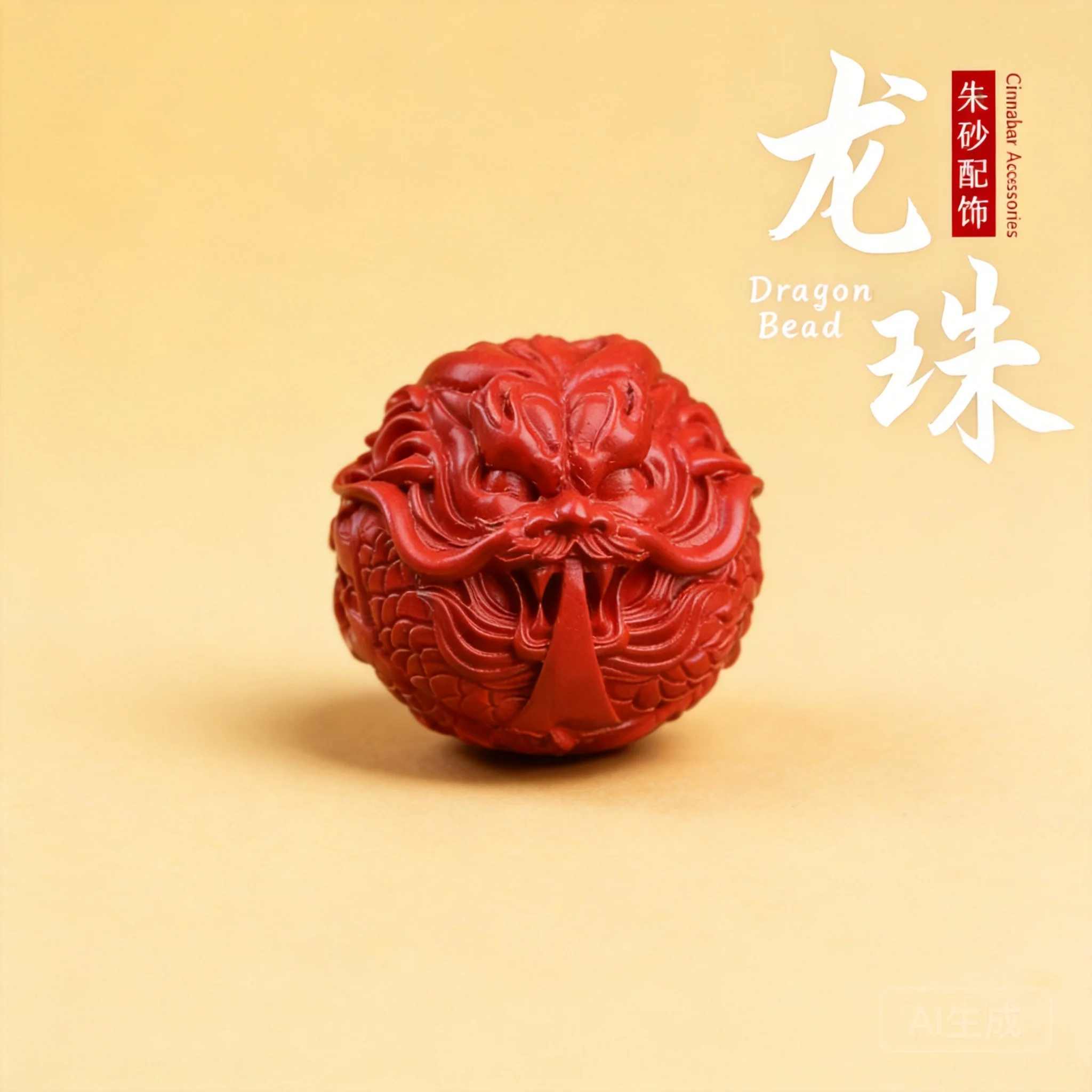 Perle de dragon sculptée en cinabre de style chinois, porte-bonheur, attirant la fortune et la richesse, accessoire de bijouterie pour bracelet ou collier DIY