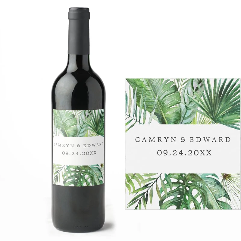 

Customized Wine Bottle Labels, Wedding Favor, Ivory Green Floral, Personalized Logo, Party Decor, 18Pcs