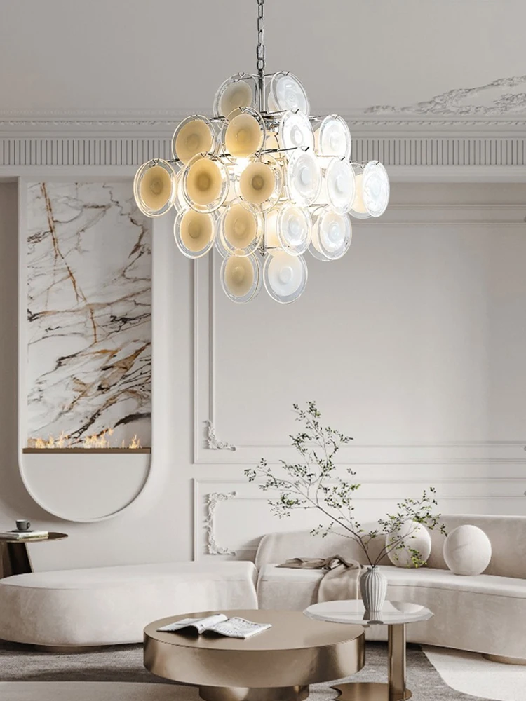 خمر كريم الأبيض الزجاج نقطة الفن الثريات Led تركيبة إضاءة التصميم الأوروبي مصباح معلق غرفة المعيشة ديكور السقف بريق