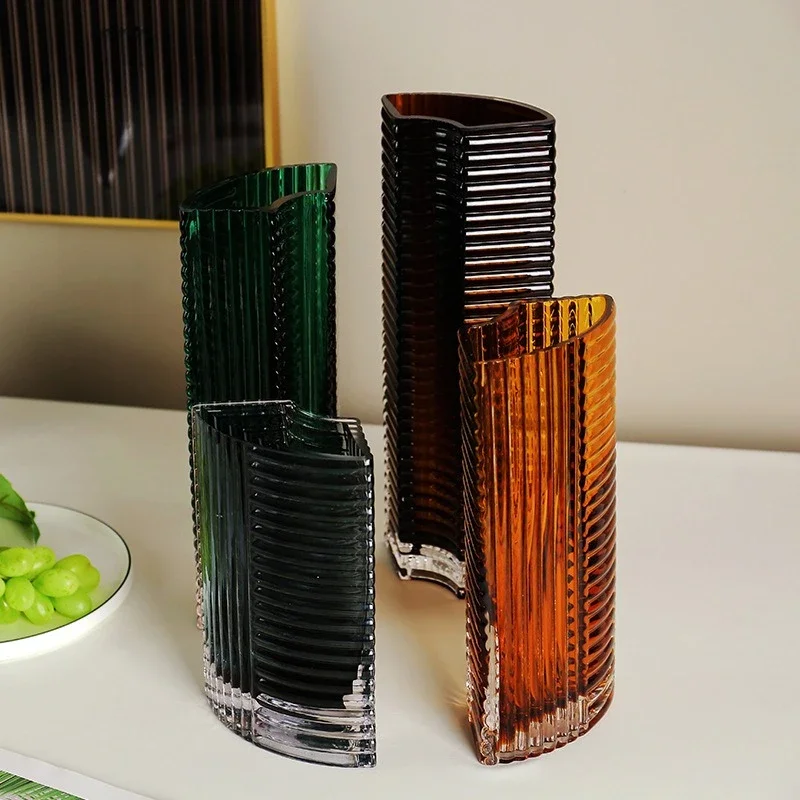 Transparent Glass Vase Geometric Triangular Flat Shape Flower Vase Hydroponics Terrarium Flowerpot Vases Pots Home Decoration