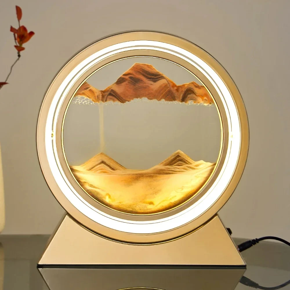 Creative Quicksand Table Lamp Moving Sand Art Picture 3D Hourglass Deep Sea Sandscape Bedroom Lamp for Home Decor Gifts