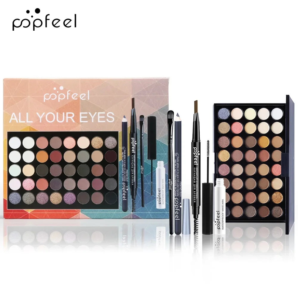 Popfeel-Kit Complet de Maquillage Tout-en-un pour Femme, Ombre à Paupières, Eyeblogueur, Eyeliner, Mascara, Brosse, Cadeau de Luxe