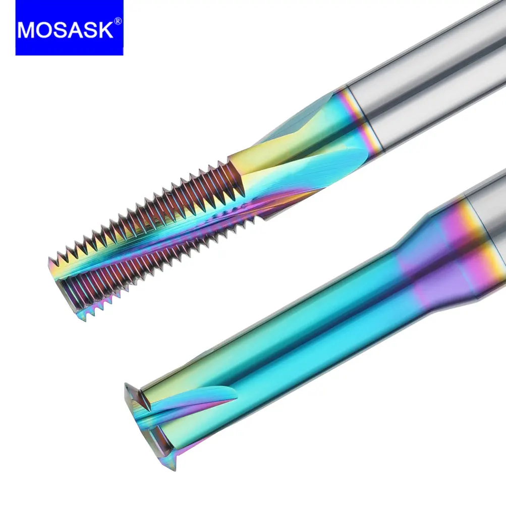 

MOSASK 1pcs Full T Type Colorful Nano Coating Thread Milling Cutter Tungsten Steel Machining Center Wear Resistant