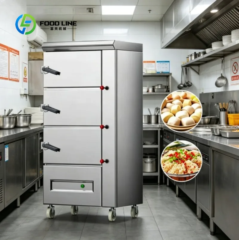 Industrial Food Steamer Cabinet Commercial Steam Cooking Equipment Stainless Steel Design