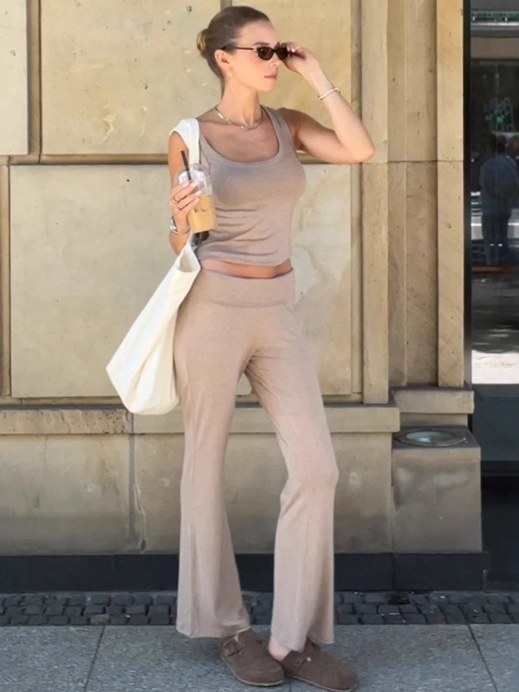 

Tossy Casual Vest Long Pants 2 Piece-Set Women Solid Sleeveless Crop Top And Slim Bell-Bottom Pants Ladies Autumn Pant Sets 2025