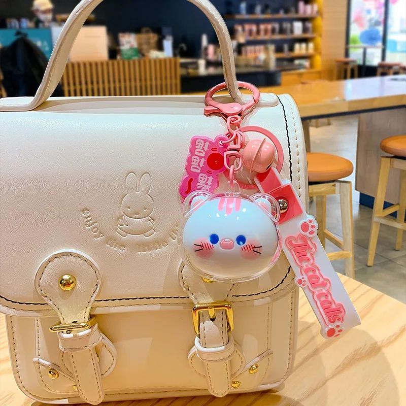 Cute Kitty Head Keychain Cartoon Kawaii Acrylic Cat Jewelry Accessories Key Chain Women Couples Car Handbag Bell Pendant Keyring