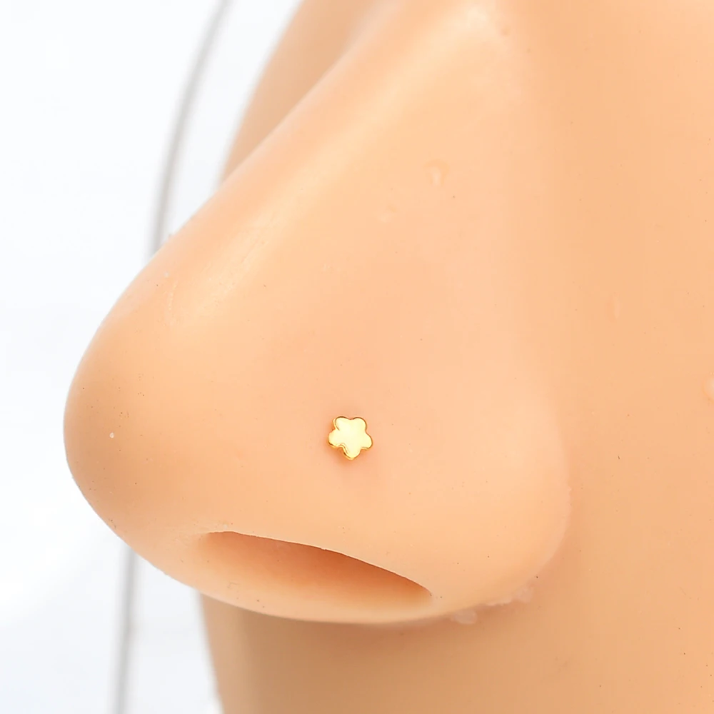 Piercing de acero inoxidable en forma de L para mujer, joyería de moda, 20G, tachuelas para Nariz, flor, estrella, anillos para Nariz, 1 pieza