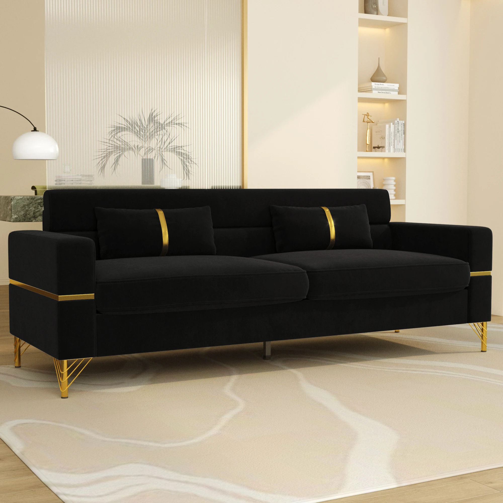 86 Inch Velvet Sofa with Gold Legs - Comfy Couch, Lounge Sofa, 3 Seater Couch - Luxury Velvet Couch for Living Room Décor