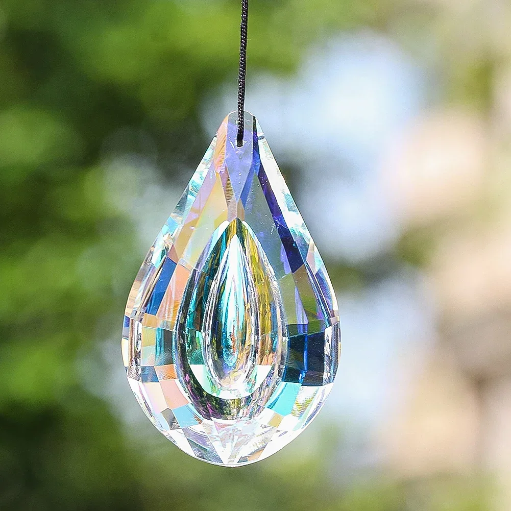 

76MM AB Crystal Prism Pendant Rainbow Suncatcher Hanging Window Ornament Chandelier DIY Garden Decor Light Catcher Drop
