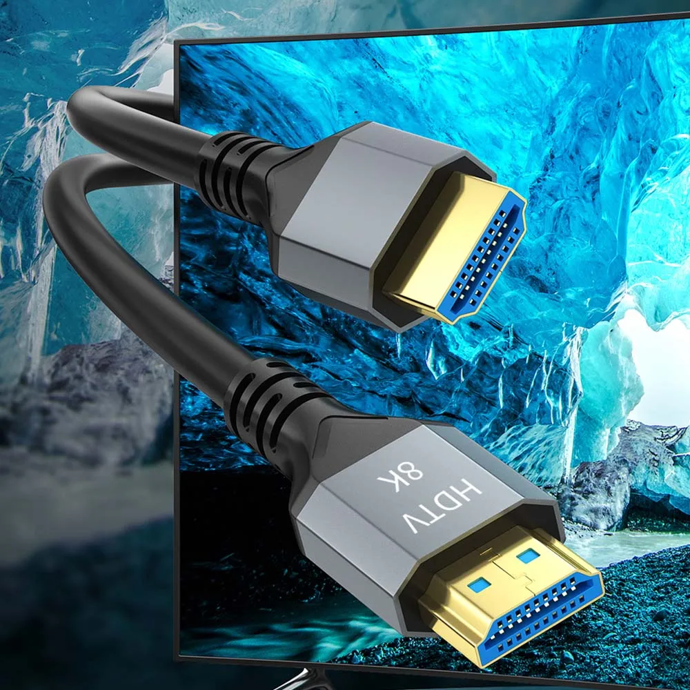 كابل HDMI 8K HDMI 2.1 8K @ 60 هرتز 4K @ 120 هرتز 48 جيجابت في الثانية EARC ARC HDCP فائق السرعة HDR لأجهزة الكمبيوتر المحمول PS5 PS4 شاشة تلفاز عالية الدقة