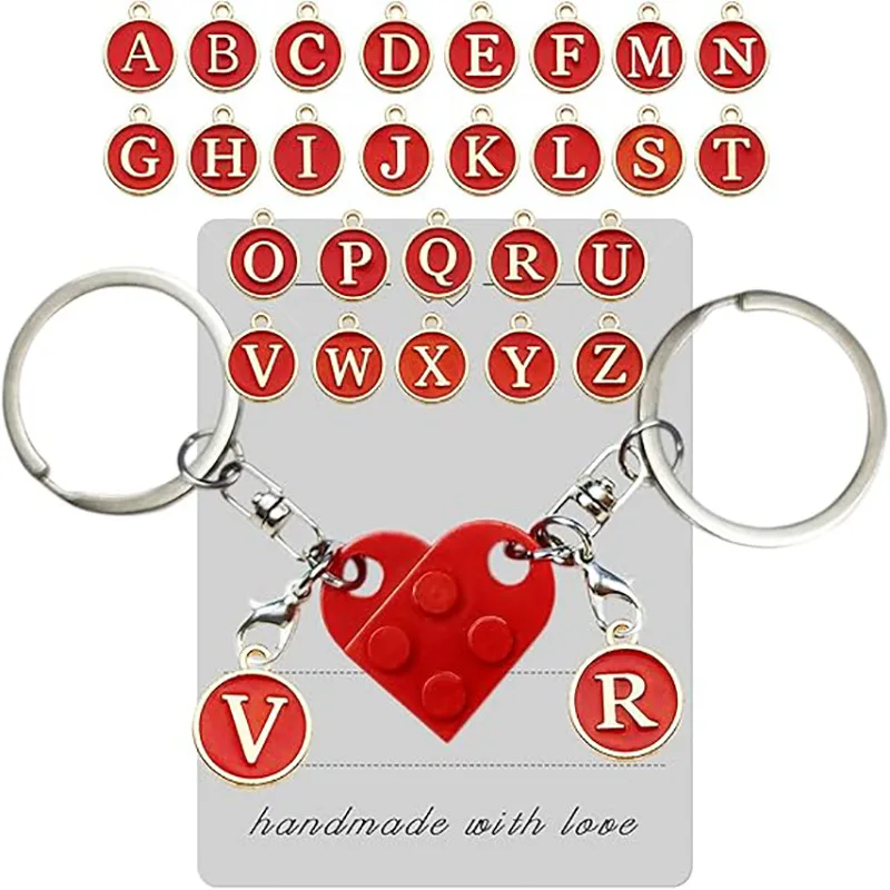 

Detachable Love Building Blocks Keychain Couple Peach Heart DIY Letter Keychain Valentine's Day Gift Car Key Bag Pendant